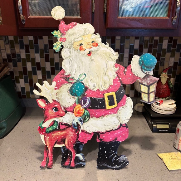 Metal Standing Santa with reindeer